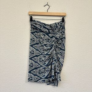 FIGUE Silk Ruched Knee-Length Skirt Asymmetric in Multi Ikat Print